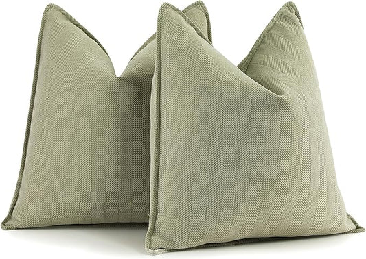 ZWJD Sage Green Pillow Covers 20x20 Set of 2 Chenille Throw Pillow Covers with Elegant Design Soft and Luxurious Decorative Throw Pillows for Couch, Bed, and Home Decor