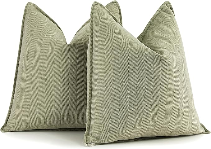 ZWJD Sage Green Pillow Covers 18x18 Set of 2 Chenille Throw Pillow Covers with Elegant Design Soft and Luxurious Decorative Throw Pillows for Couch, Bed, and Home Decor
