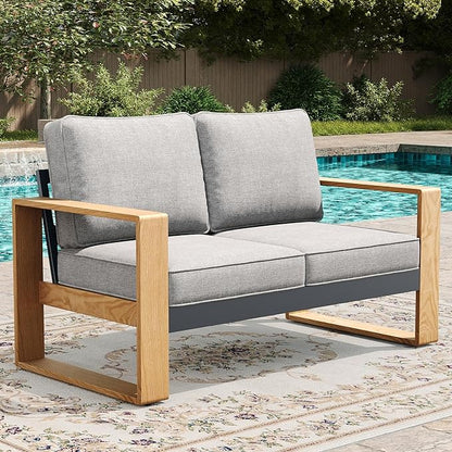 LayinSun Aluminum Patio Furniture Set 2 Seat Loveseat, Oversized Seat with Hight Back, Outdoor Conversation Sets for Porch, Balcony, Deck