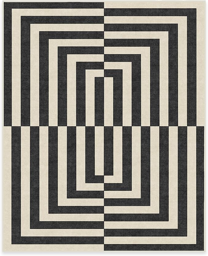 RUGGABLE x Jonathan Adler Machine Washable Modern Area Rug – Op Art Charcoal 8x10, Stain-Resistant, Non-Slip – Large Rugs for Living Room, Bedroom, Hallway, Entryway & Office–with Cushioned Pad