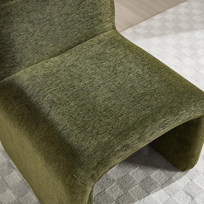Accent Reading Chair with Ottoman, Chenille Upholstered Comfy Armless Accent Chair with Footrest Modern Side Lounge Chair for Living Room Bedroom, Moss Green