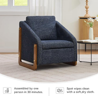 Modern Upholstered Armchair with Wooden Frame, 29" W x 29" D x 29" H, Light Gray Chenille Fabric, Living Room Accent Chair (Blue)