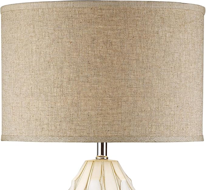 Possini Euro Design Cosgrove Mid Century Modern Coastal Table Lamp 32.75" Tall Ceramic White Handcrafted Beige Fabric Drum Shade Decor for Living Room Bedroom House Bedside Home (Colors May Vary)