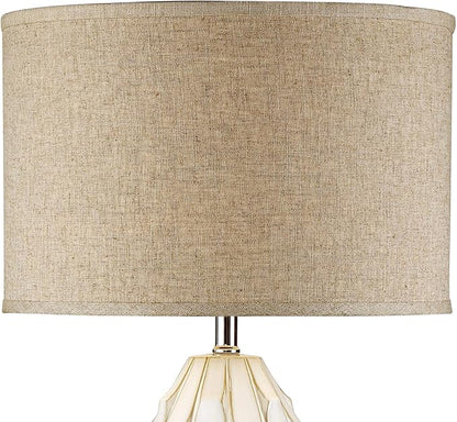 Possini Euro Design Cosgrove Mid Century Modern Coastal Table Lamp 32.75" Tall Ceramic White Handcrafted Beige Fabric Drum Shade Decor for Living Room Bedroom House Bedside Home (Colors May Vary)