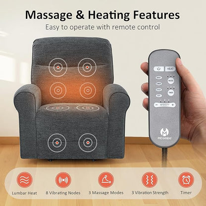 MCombo Dual Motor Power Lift Recliner Chair with Massage and Heat for Elderly, USB Ports, Lay Flat, Fabric 7666 (Dark Grey)