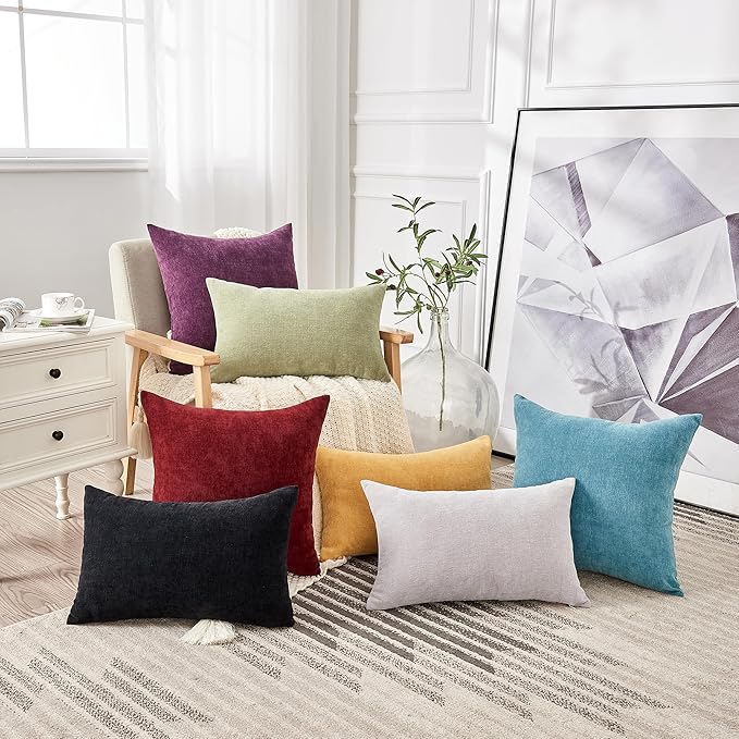 GAWAMAY Decorative Square Throw Pillow Covers 22"x22" Inch Set of 2, Super Soft Chenille Pillows Farmhouse Fall Pillowcase for Living Room Bedroom Sofa Couch Cushion Cover Smoke Blue 55x55cm