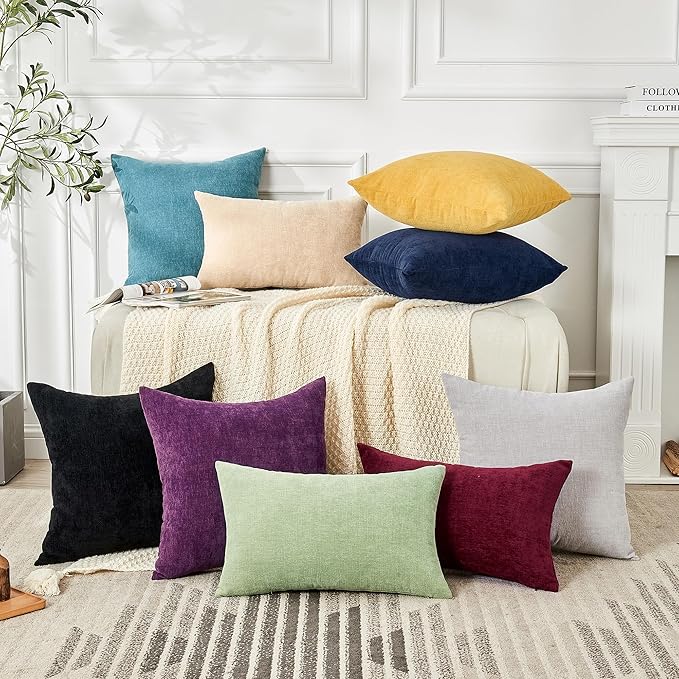 GAWAMAY Decorative Chenille Throw Pillow Covers 26x26 Inch Pack of 2, Soft Square Couch Pillow Cover for Sofa Cushion Living Room Bedroom Oversized Pillowcases Light Grey 66x66cm (ONLY Covers)