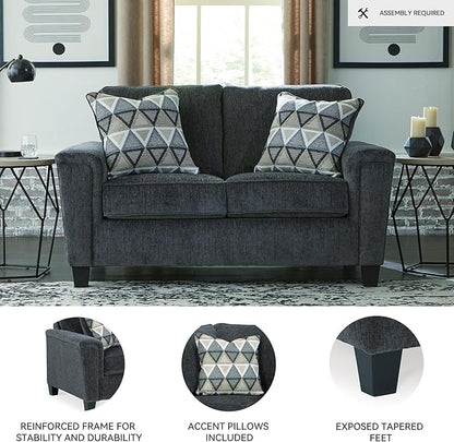Signature Design by Ashley Abinger Chenille Contemporary Loveseat with 2 Accent Pillows, Dark Gray