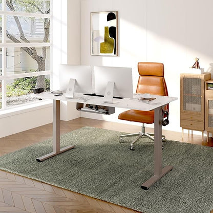 FLEXISPOT EN2 Whole-Piece Standing Desk with Clamp Power Strip, 48 x 24'' Electric Stand Up Height Adjustable Desk with Cable Management (Gray Frame + 48" Marble Gray, 2 Packages)