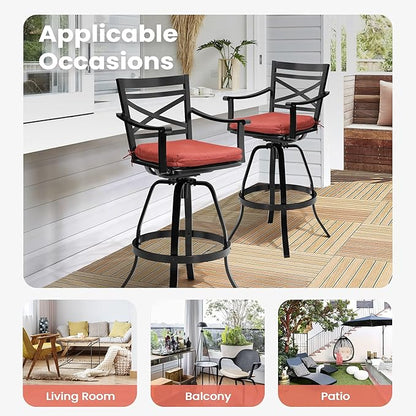 Pellebant 30" Sunbrella Outdoor Bar Stools Set of 2, Aluminum Swivel Patio Bar Height Bar Stools with Back & Footrest, for Deck Lawn Garden(Red)