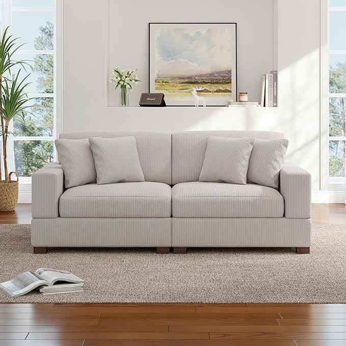 Modular Sectional Couches for Living Room, 82.6" Modern Loveseat 2-Seater Sofa Couch, Upholstered Couches for Living Room Bedroom, Beige