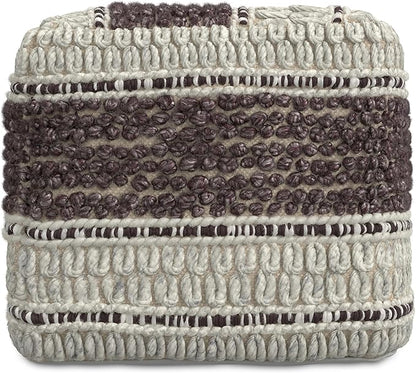 SIMPLIHOME Grady Contemporary Square Pouf in Magenta and Natural Handloom Woven for The Living Room, Bedroom and Kids Room