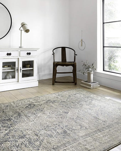 Loloi Teagan Collection TEA-04 Sky/Natural 2'-8" x 7'-6" Runner Rug, Large, Soft Neutral Rug, High-Traffic for Living Room, Bedroom, Home Office, Dining Area
