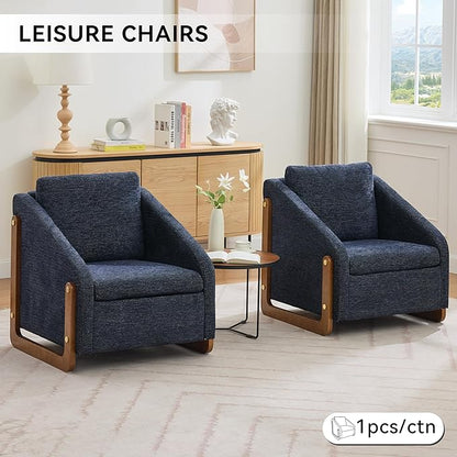 Modern Upholstered Armchair with Wooden Frame, 29" W x 29" D x 29" H, Light Gray Chenille Fabric, Living Room Accent Chair (Blue)