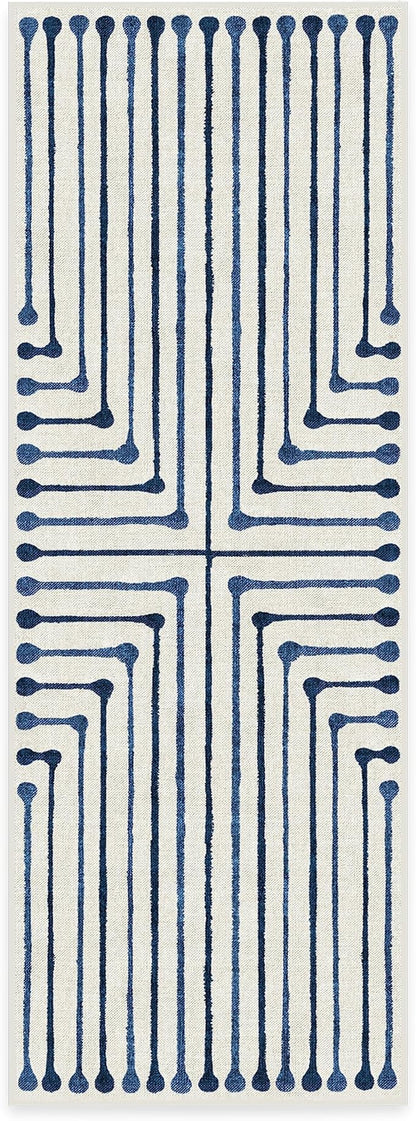 RUGGABLE x Jonathan Adler Machine Washable Modern Runner Rug – Inkdrop Slate Blue 2.5x7, Stain-Resistant, Non-Slip – Washable Rug for Hallway, Entryway, Living Room & Kitchen–with Cushioned Pad
