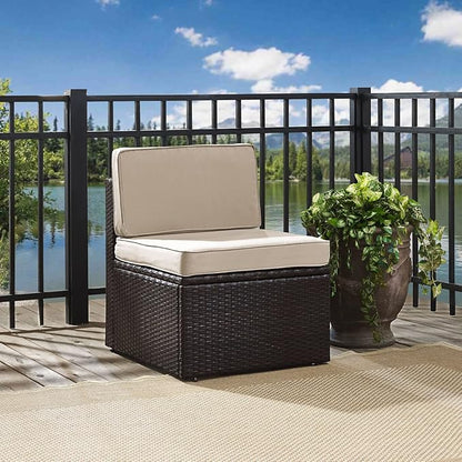 Crosley Furniture Palm Harbor Armless Outdoor Sectional Chair, Wicker Patio Chairs for Porch, Deck, Backyard, Brown with Sand Cushions