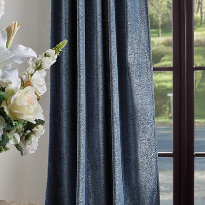 Martha Stewart Naples Chenille Solid Back Tab Window Curtain Panel Pair, 95, Navy