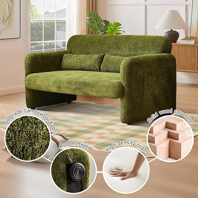 59" W Upgrade Lambswool Fabric Loveseat Sofa, Modern Love seat Couch, Solid and Easy to Install, Upholstered 2-Seater Couch for Bedroom, Apartment, Living Room