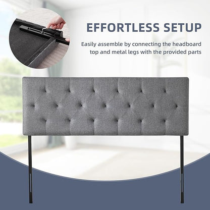 Linen Upholstered Headboard King Size, Modern Diamond Tufting Solid Wood Cali King Headboard Only, Adjustable Height from 37” to 51” Head Board, Bed Frame or Wall Mount Headboards, Light Grey