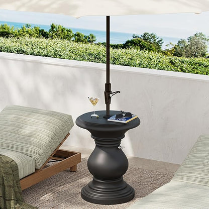 Christopher Knight Home Oriana MGO Outdoor Patio Side Table Umbrella Base, Heavy Duty Patio Umbrella Stand Outdoor Base with Hand-Turn Tightening Knob, Lounger Small Patio Coffee Table, Black