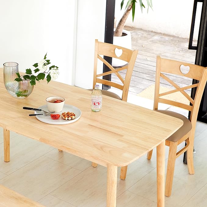 Livinia Aslan 59" Malaysian Oak Rectangular Wooden Dining Table/Large Solid Wood Kitchen Desk (Natural Oak)
