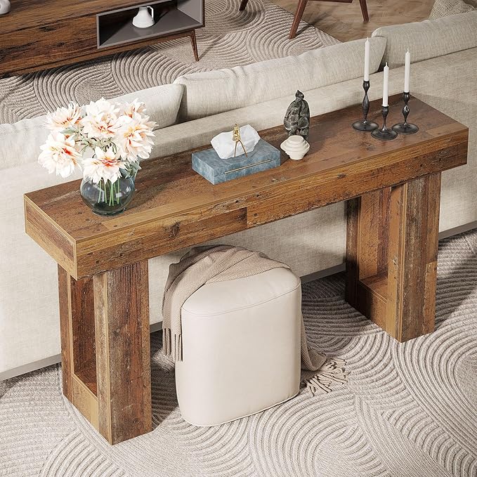 Tribesigns 63-Inch Long Console Table, Wooden Rectangular Sofa Table Behind The Couch, Farmhouse Entryway Table for Entrance, Hallway, Living Room (Mix Brown)
