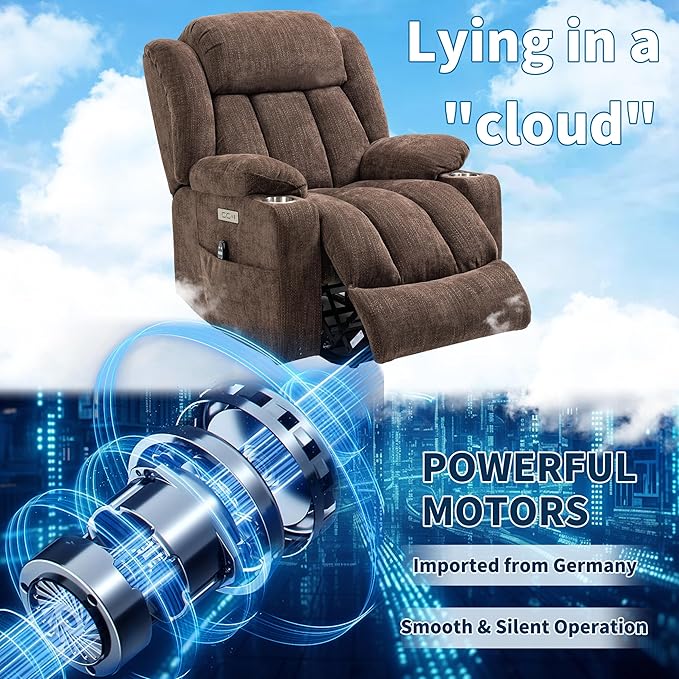 Power Lift Chair for Elderly, Electric Recliner Chair with 8-Point Vibration Massage and Lumbar Heating, Charging Ports, Cup Holders, Standing Assistance Reclining - Brown