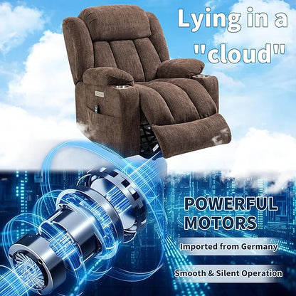 Power Lift Chair for Elderly, Electric Recliner Chair with 8-Point Vibration Massage and Lumbar Heating, Charging Ports, Cup Holders, Standing Assistance Reclining - Brown