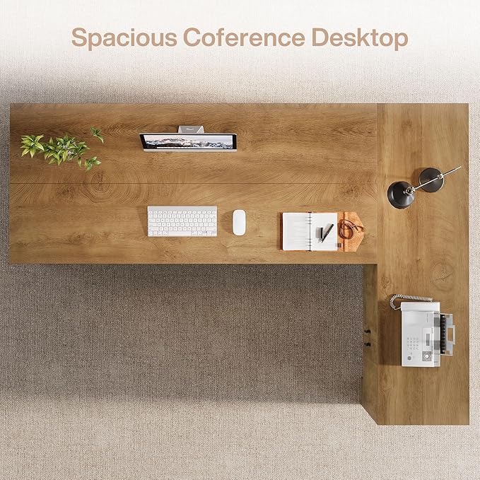 Tribesigns L-Shaped Executive Desk, 78-Inch Office Desk with Storage Cabinet and 2-Tier Shelf, Large Wooden Computer Writing Table Business Furniture Workstation for Home Office, Brown