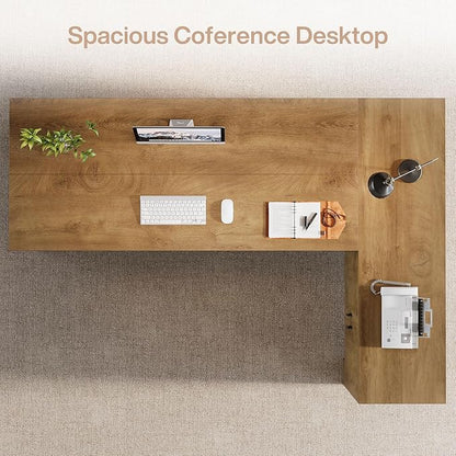 Tribesigns L-Shaped Executive Desk, 78-Inch Office Desk with Storage Cabinet and 2-Tier Shelf, Large Wooden Computer Writing Table Business Furniture Workstation for Home Office, Brown