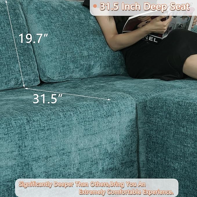 EASE MOOSE Boneless Couch for Living Room, Sectional Cloud Sofa, Modular Cloud Couch Loveseat, 2-Seater Deep Seat Sofas with Pillow for Bedroom, Apartment, No Assembly Required, Chenille (Blue)
