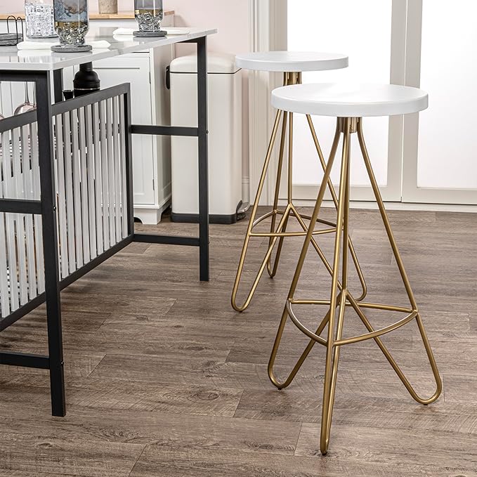 JONATHAN Y BSL1002B Trinity 30" Modern Industiral Iron Tripod Backless Bar Stool for Home, Kitchen, Dining Room, Workspaces, Cafes and Resturants, White Seat with Gold Frame