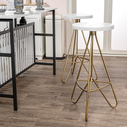 JONATHAN Y BSL1002B Trinity 30" Modern Industiral Iron Tripod Backless Bar Stool for Home, Kitchen, Dining Room, Workspaces, Cafes and Resturants, White Seat with Gold Frame