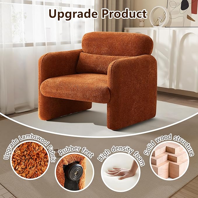 33.9'' Raindrop Velvet Fabric Accent Chair with Arms, Modern Single Sofa Chair Armchair Upholstered Comfy Reading Arm Chair for Bedroom, Living Room