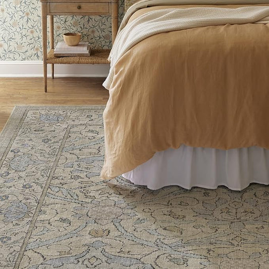 RUGGABLE x Morris & Co Washable Area Rug – Montreal Natural Blue 8x10, Stain-Resistant, Non-Slip – Large Machine Washable Rugs for Living Room, Bedroom, Hallway, Entryway & Office–with Standard Pad