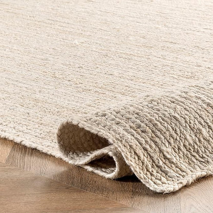 nuLOOM 6 Round Rigo Jute Hand Woven Area Rug, Off White, Solid Farmhouse Design, Natural Fiber, For Bedroom, Living Room, Dining Room, Hallway, Office, Kitchen, Entryway