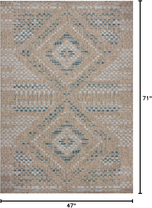 Loloi Amber Lewis Topanga Collection TOP-04 Natural/Aqua 3'-11" x 5'-11" Indoor/Outdoor Accent Rug