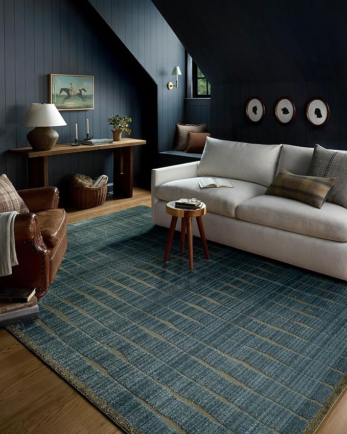 Loloi Chris Loves Julia Calvin Collection CLV-02 Ocean/Olive 2'-3" x 3'-10" Accent Rug Checkered Neutral Soft Living Room Bedroom Carpet