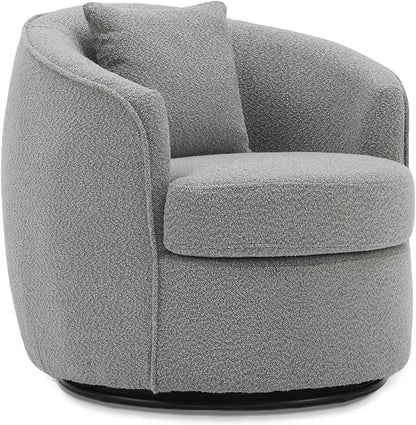 Swivel Accent Chair, Modern Upholstered Boucle Barrel Arm Chairs with Pillow for Living Room, 360 Degree Round Swivel Sherpa Armchair with Round Base for Bedroom Club (1, Grey)