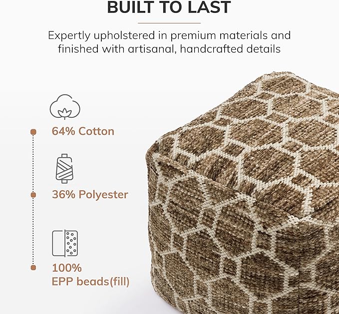 Anji Mountain 100% Handmade & Handcrafted Comfortable Home Décor Pouf Ottoman Footrest for Living Room, Bedroom, Nursery, Kidsroom, Patio Furniture - (20" x 20" x 20" - Brown)