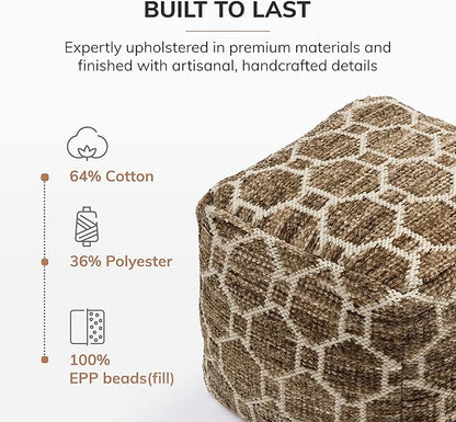 Anji Mountain 100% Handmade & Handcrafted Comfortable Home Décor Pouf Ottoman Footrest for Living Room, Bedroom, Nursery, Kidsroom, Patio Furniture - (20" x 20" x 20" - Brown)