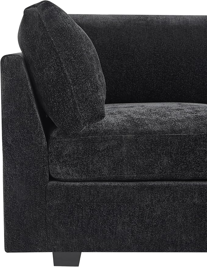 Christopher Knight Home Zery 7-Piece U-Shape Lounge Sofa Couch with Ottomans, Modern Modular Sectional Sofa Set with Pillow Back for Living Room, Chenille Upholstered Cloud Couch with Deep Seat,Black