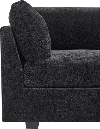 Christopher Knight Home Zery 7-Piece U-Shape Lounge Sofa Couch with Ottomans, Modern Modular Sectional Sofa Set with Pillow Back for Living Room, Chenille Upholstered Cloud Couch with Deep Seat,Black