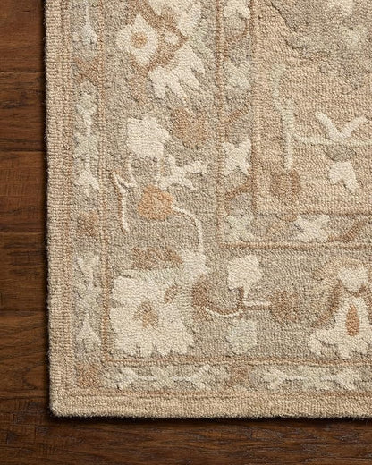 Loloi Chris Loves Julia Dorothea Collection DRT-02 Khaki/Dove 5'-0" x 7'-6" Area Rug Wool Neutral Floral Living Room Bedroom Carpet