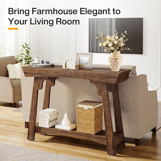 Tribesigns 41.3" Farmhouse Console Table, Small Entryway Table with 2-Tier Storage, Narrow Wooden Sofa Table Behind Couch for Living Room, Foyer, Hallway, Rustic Brown