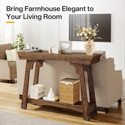 Tribesigns 41.3" Farmhouse Console Table, Small Entryway Table with 2-Tier Storage, Narrow Wooden Sofa Table Behind Couch for Living Room, Foyer, Hallway, Rustic Brown