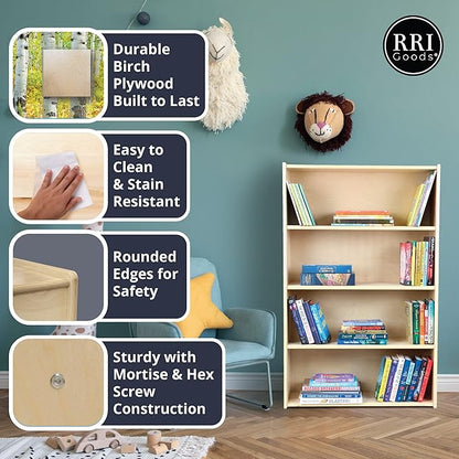 3-Shelf Bookcase, Montessori Bookshelf and Storage Unit in Birch Plywood, Arts & Crafts Supplies Organizer for Toddlers (36")
