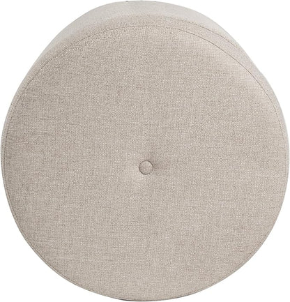Homepop Home Decor | Upholstered Round Storage Ottoman with Nailheads| Ottoman with Storage for Living Room & Bedroom, Light Brown Fabric