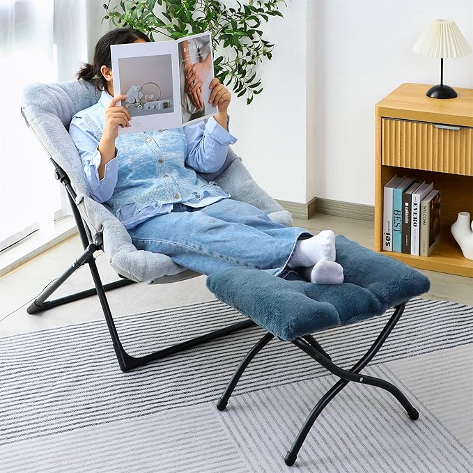 15"(H) Folding Ottoman, Foldable Footrest Stool, Portable Small Foot Stool for Couch, Collapsible Foot Rest Ottoman for Sofa, Accent Padded Ottomans for Living Room, Bedroom, Navy Blue