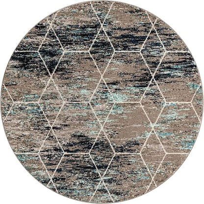 Unique Loom Trellis Frieze Collection Area Rug - Geometric (6' Round, Blue Multi/ Ivory)